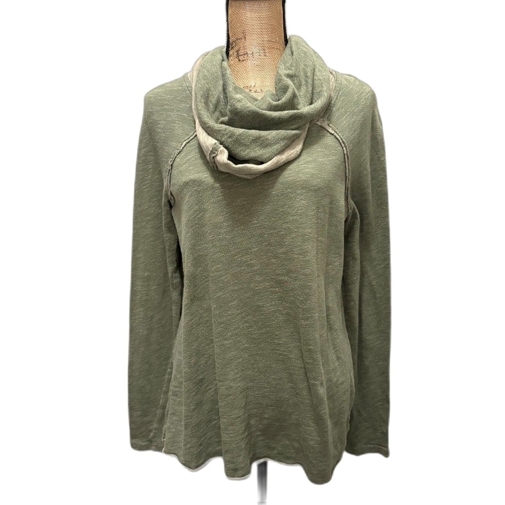 Free People Beach Cocoon Cowl Neck Top Olive Green Slub Knit Slouchy Size Medium